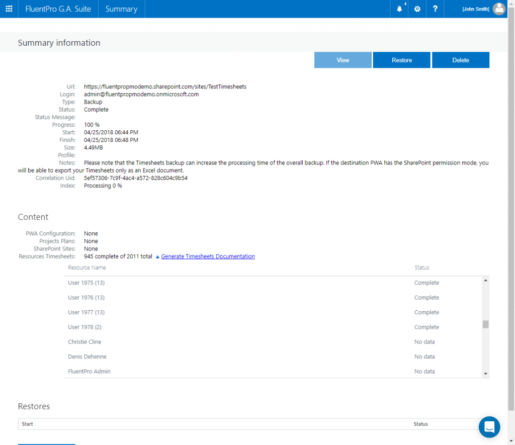 Timesheets Backup and Restore