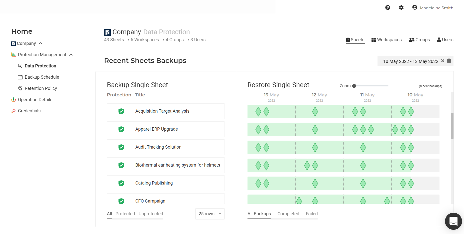 Smartsheet backup